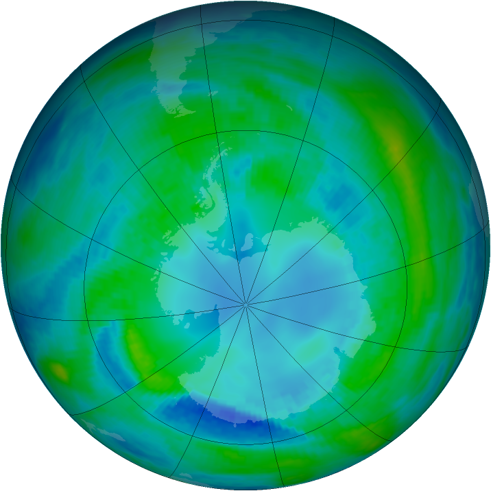 Antarctic ozone map for 22 April 1990